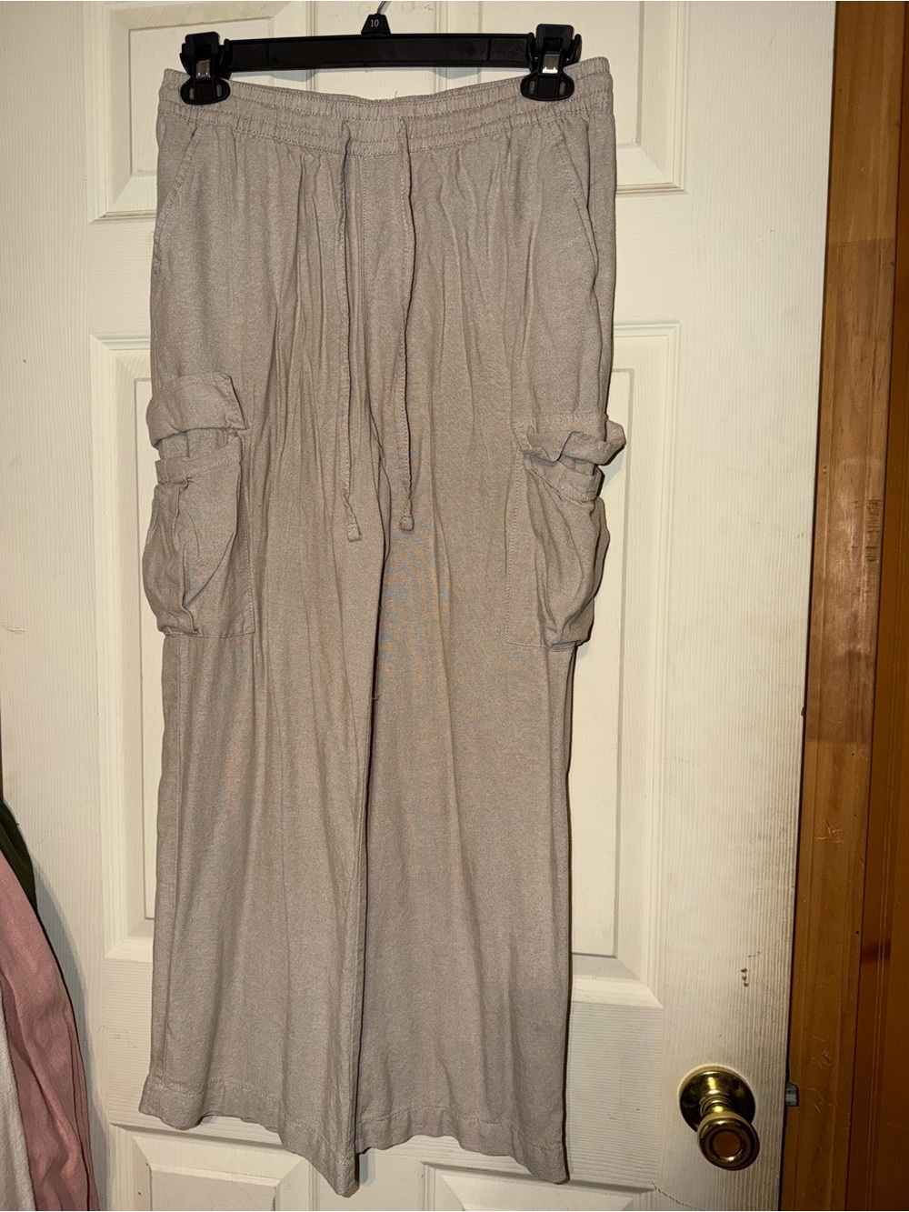 Serra Light Taupe Wide Leg Cargo Pants with Drawstring